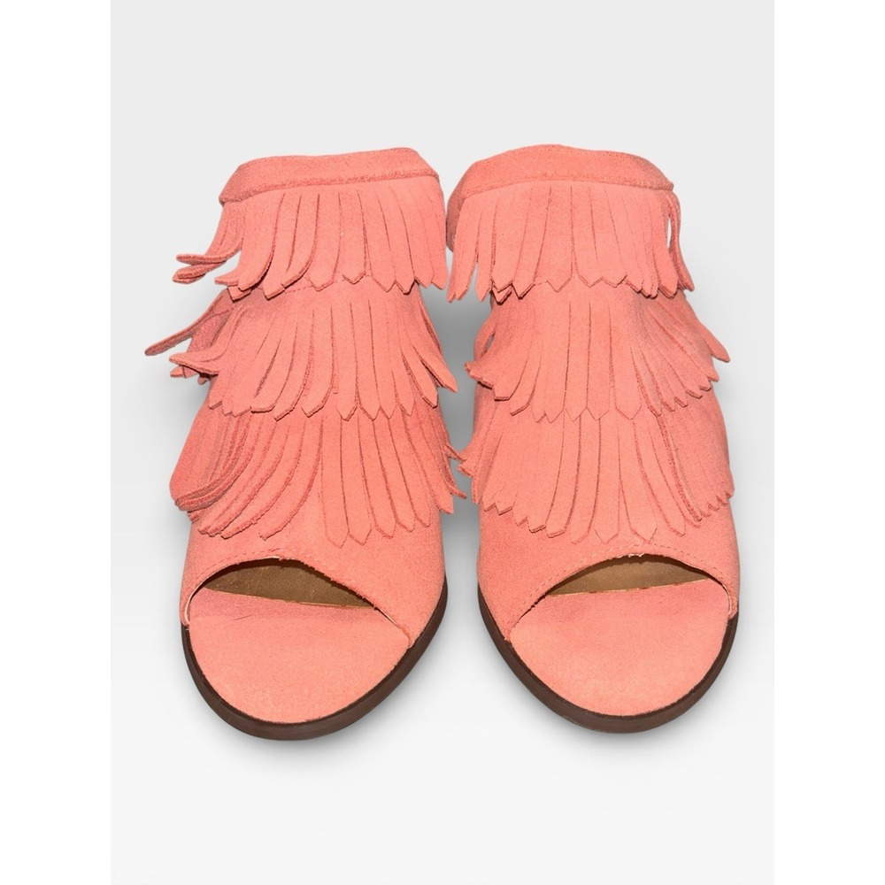 Very Volatile 7.5 Notion‎ Fringe Coral Suede Leather Wedge Sandals Boho Western - Picture 2 of 9